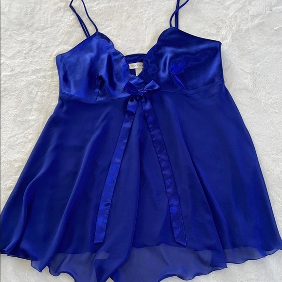 Victoria's Secret Tops - Vintage Victoria’s Secret Silky Blue Sheer Short Lingerie Slip Dress #A055